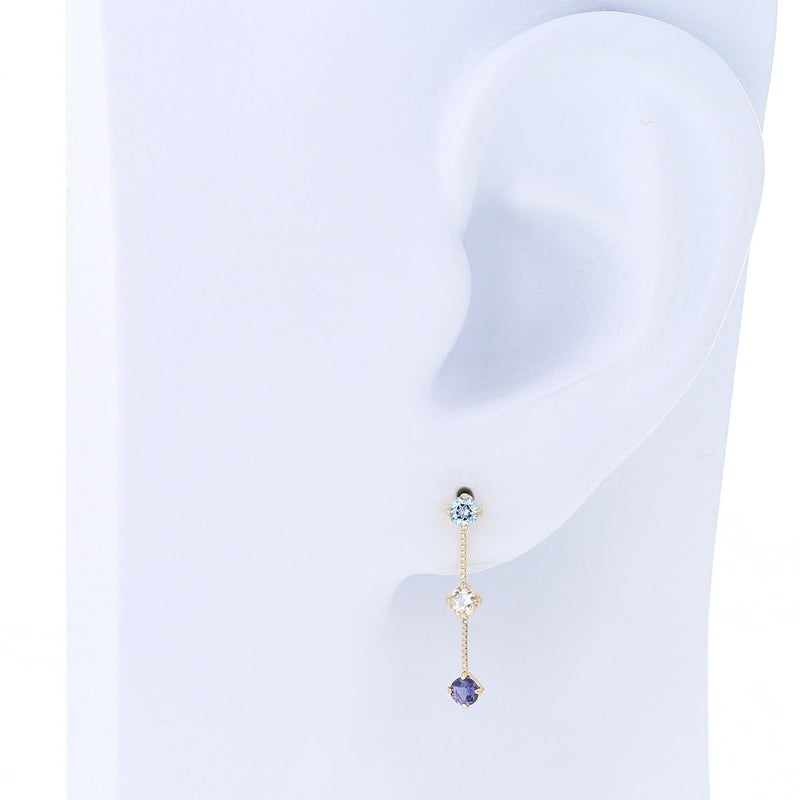 K10 YG アクアマリン ブルートパーズ アイオライト ピアス ステーションピアス レディース 3月 3月誕生石 ギフト 誕生日プレゼント 20代 30代 40代 イエローゴールド 妻 彼女