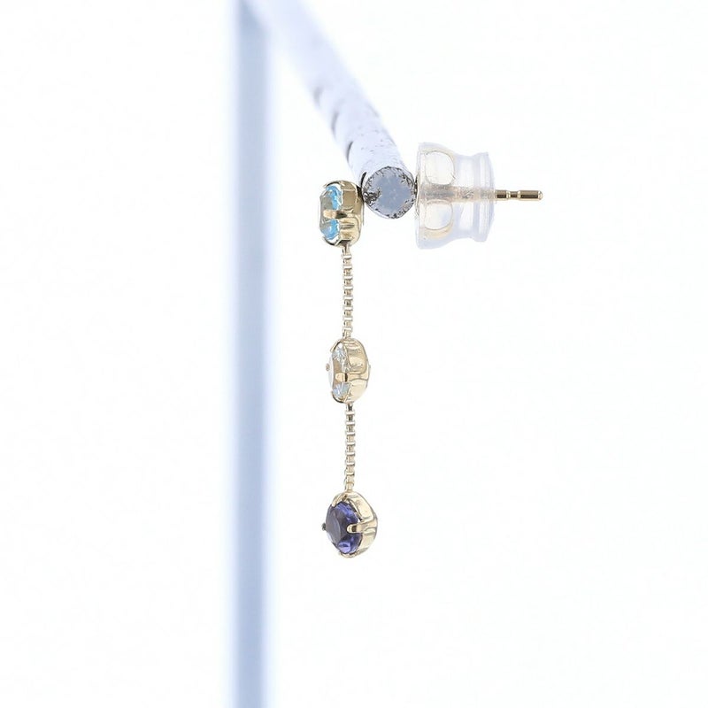 K10 YG アクアマリン ブルートパーズ アイオライト ピアス ステーションピアス レディース 3月 3月誕生石 ギフト 誕生日プレゼント 20代 30代 40代 イエローゴールド 妻 彼女