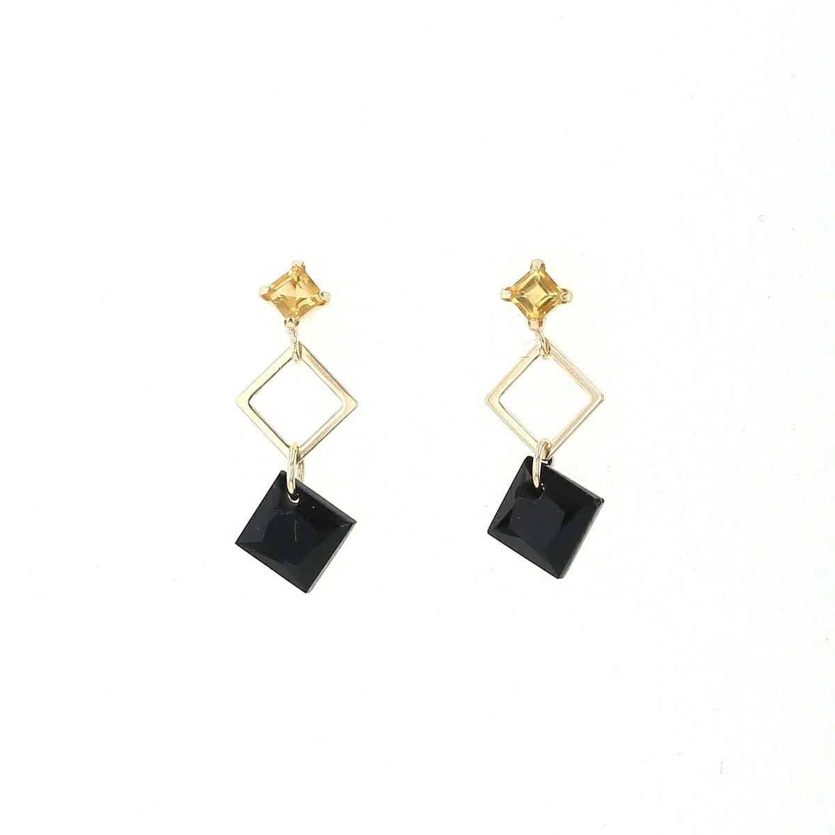 K10 YG オニキス シトリン ピアス イエローゴールド レディース 揺れる 10K 10金 妻 彼女 誕生日プレゼント ギフト