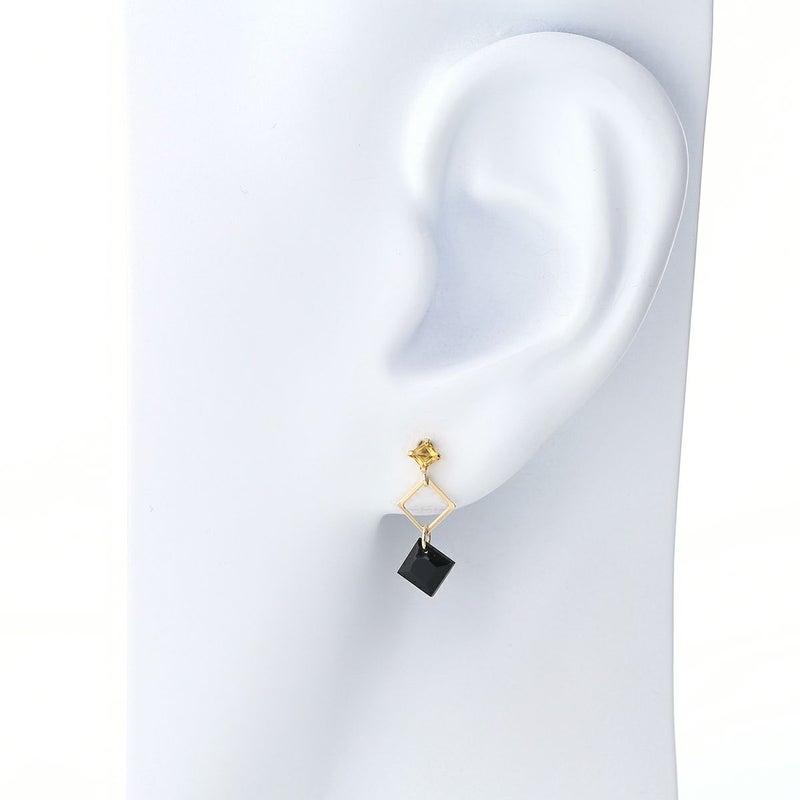 K10 YG オニキス シトリン ピアス イエローゴールド レディース 揺れる 10K 10金 妻 彼女 誕生日プレゼント ギフト