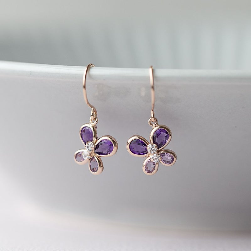 K10 PG アメジスト 蝶々 ピアス ライトアメジスト キュービックジルコニア 蝶 ピンクゴールド 蝶 かわいい レディース 彼女 妻 20代 30代 40代 誕生日 誕生日プレゼント ギフト