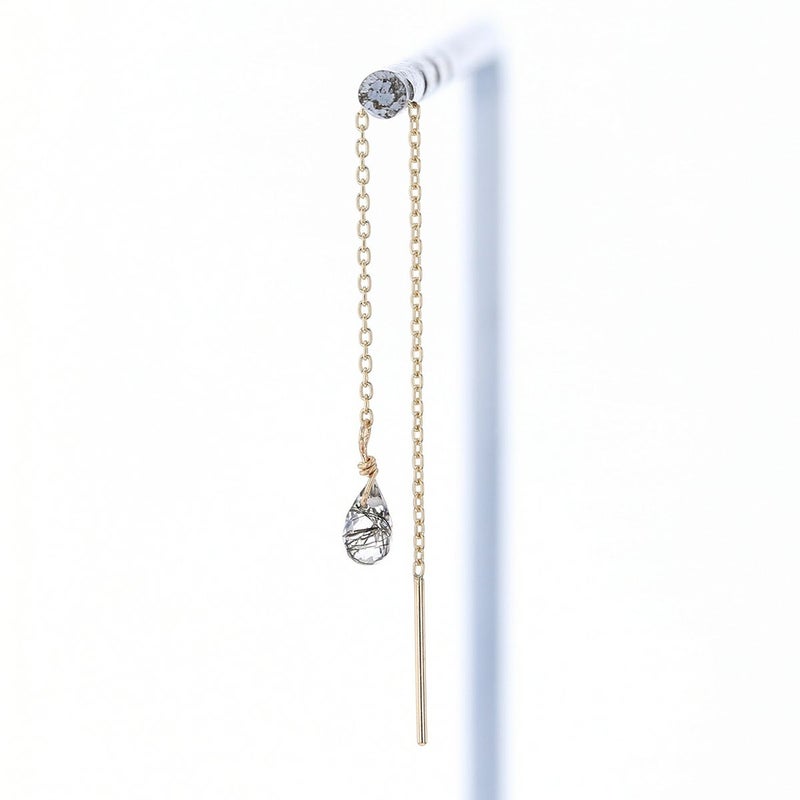 K10 YG ブラックルチルクォーツ アメリカンピアス クオーツ チェーンピアス ロングピアス 10K 10金 妻 彼女 レディース ギフト 誕生日プレゼント