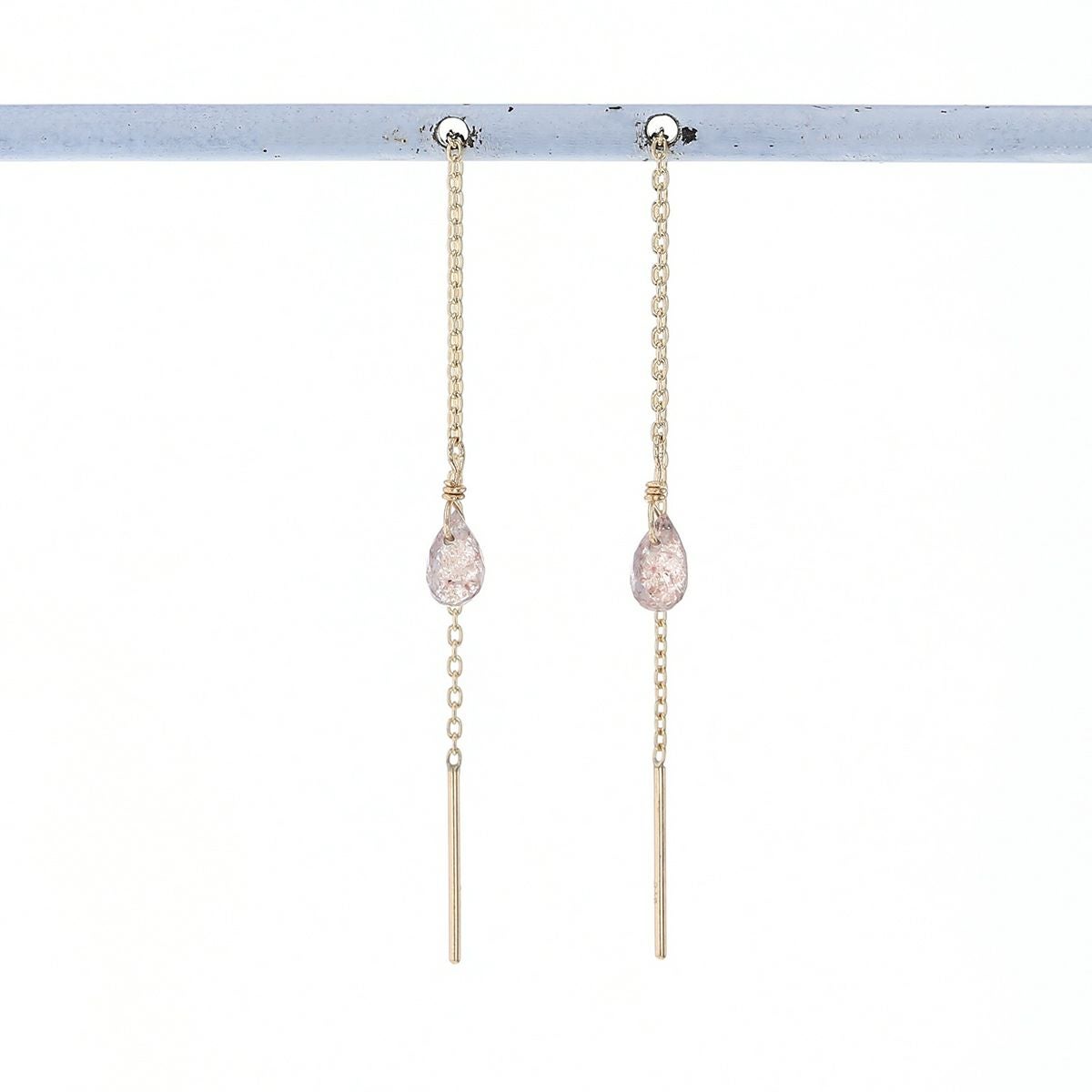 K10 YG ストロベリークォーツ アメリカンピアス クオーツ チェーンピアス ロングピアス 10K 10金 妻 彼女 レディース ギフト 誕生日プレゼント