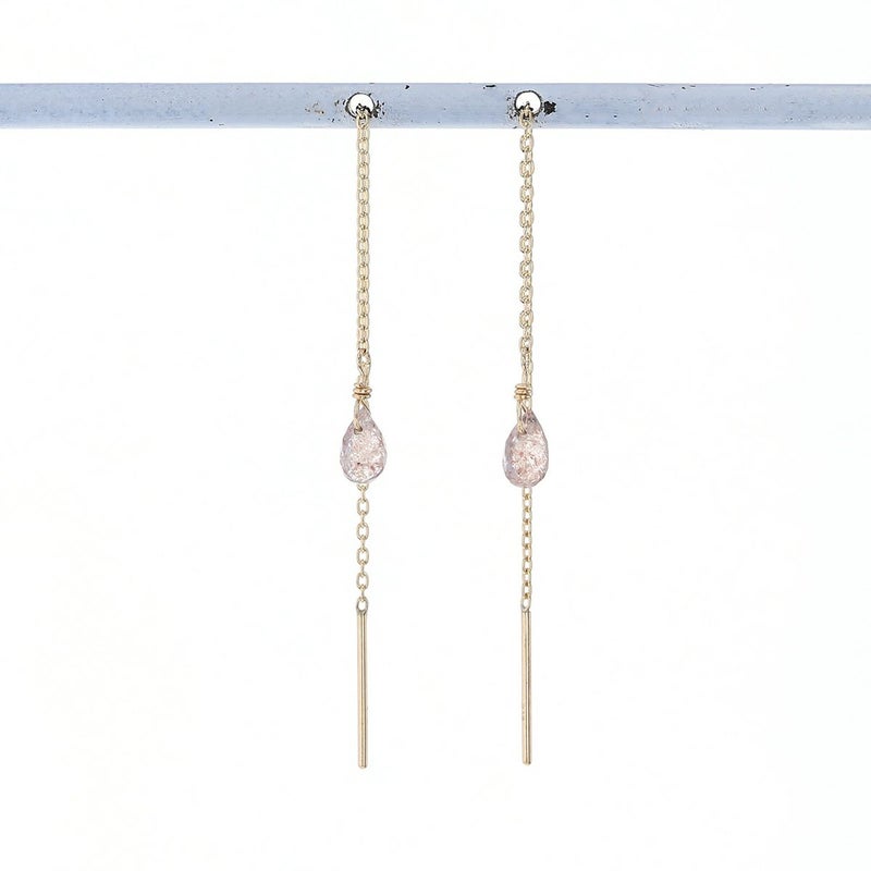 K10 YG ストロベリークォーツ アメリカンピアス クオーツ チェーンピアス ロングピアス 10K 10金 妻 彼女 レディース ギフト 誕生日プレゼント