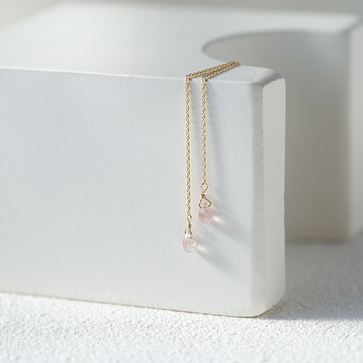 K10 YG ストロベリークォーツ アメリカンピアス クオーツ チェーンピアス ロングピアス 10K 10金 妻 彼女 レディース ギフト 誕生日プレゼント