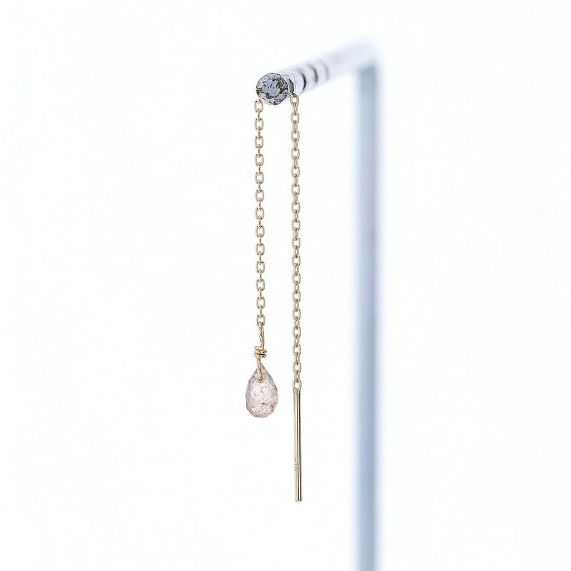 K10 YG ストロベリークォーツ アメリカンピアス クオーツ チェーンピアス ロングピアス 10K 10金 妻 彼女 レディース ギフト 誕生日プレゼント