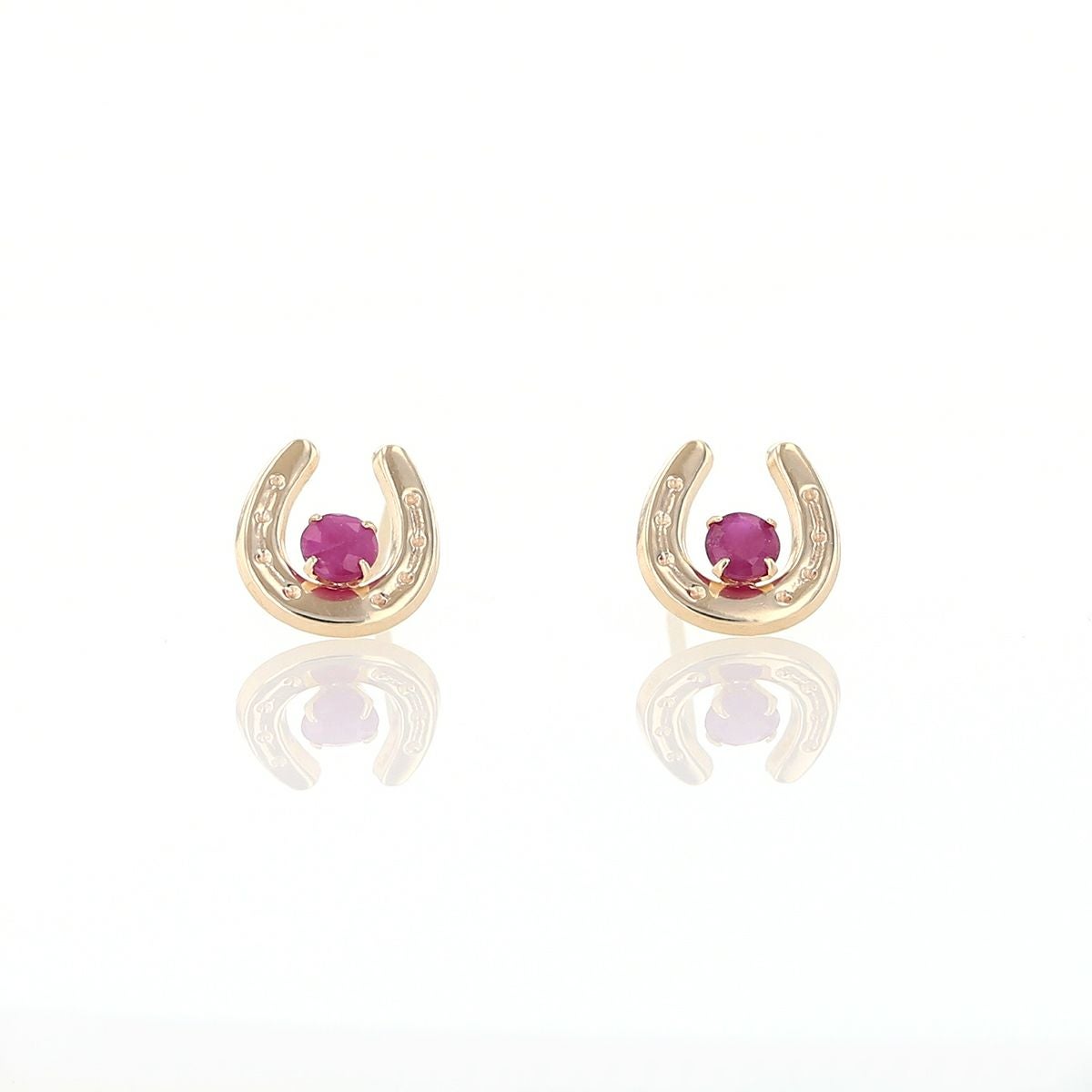 K10 YG ホースシュー 馬蹄 ルビー ピアス 10k 7月 誕生石 イエローゴールド レディース 彼女 妻 プレゼント ラッキーモチーフ
