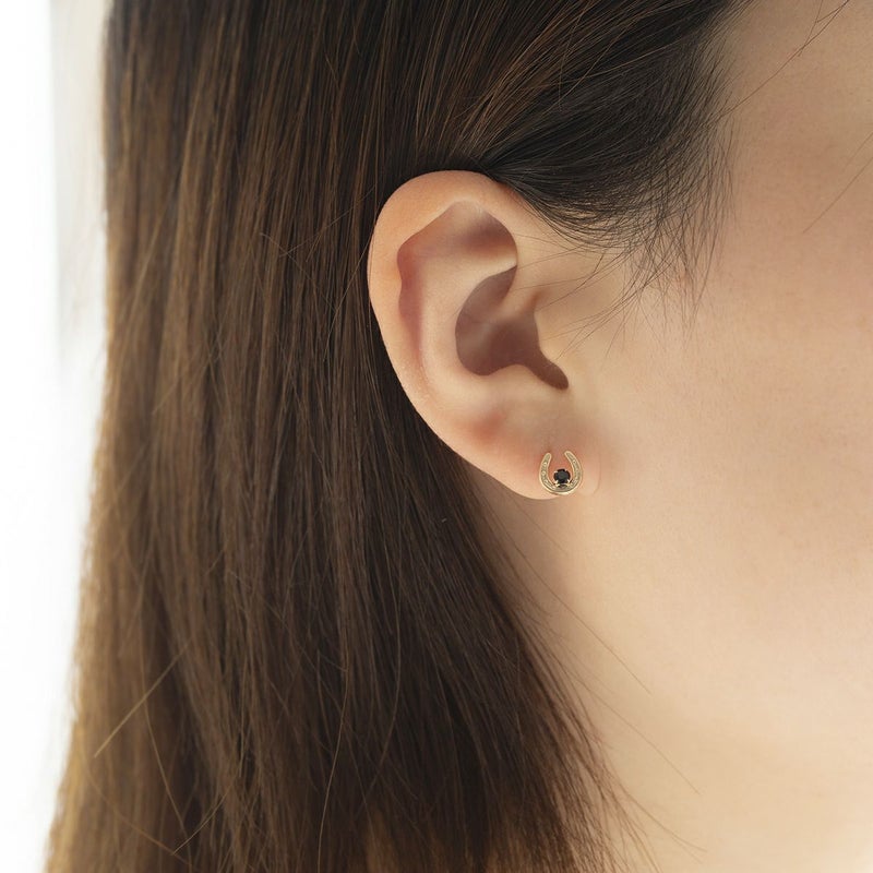 K10 YG ホースシュー 馬蹄 サファイア ピアス 10k 9月 誕生石 イエローゴールド レディース 彼女 妻 プレゼント ラッキーモチーフ