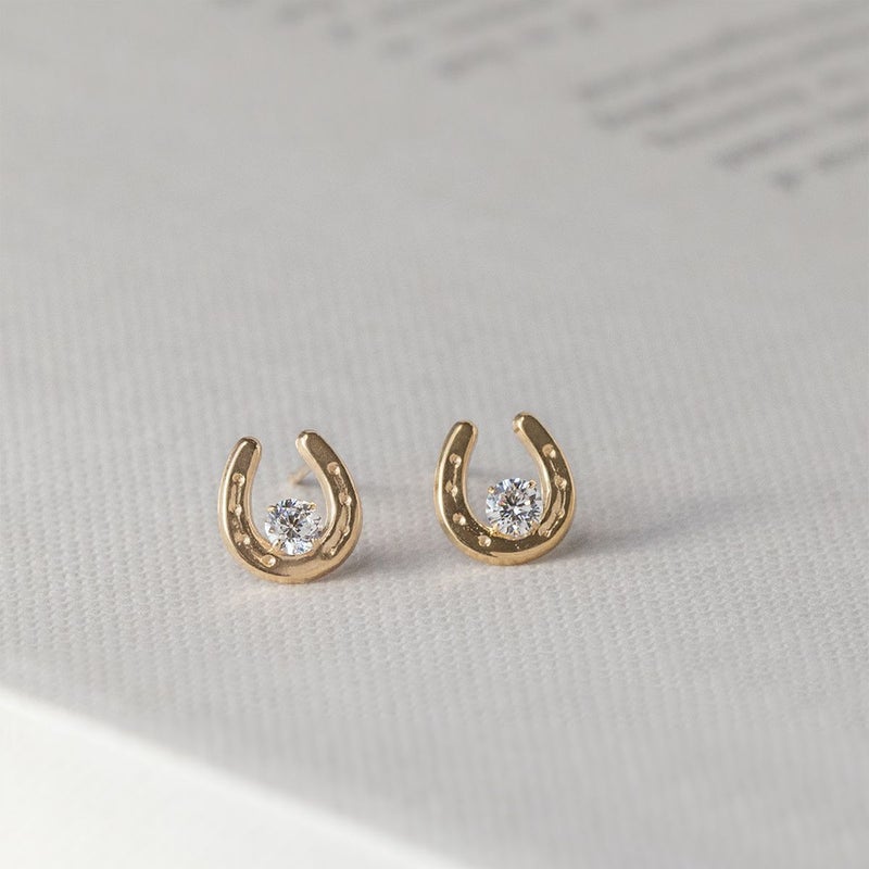 K10 YG ホースシュー 馬蹄 キュービックジルコニア ピアス 10k 誕生日プレゼント ギフト イエローゴールド レディース 彼女 妻 プレゼント ラッキーモチーフ