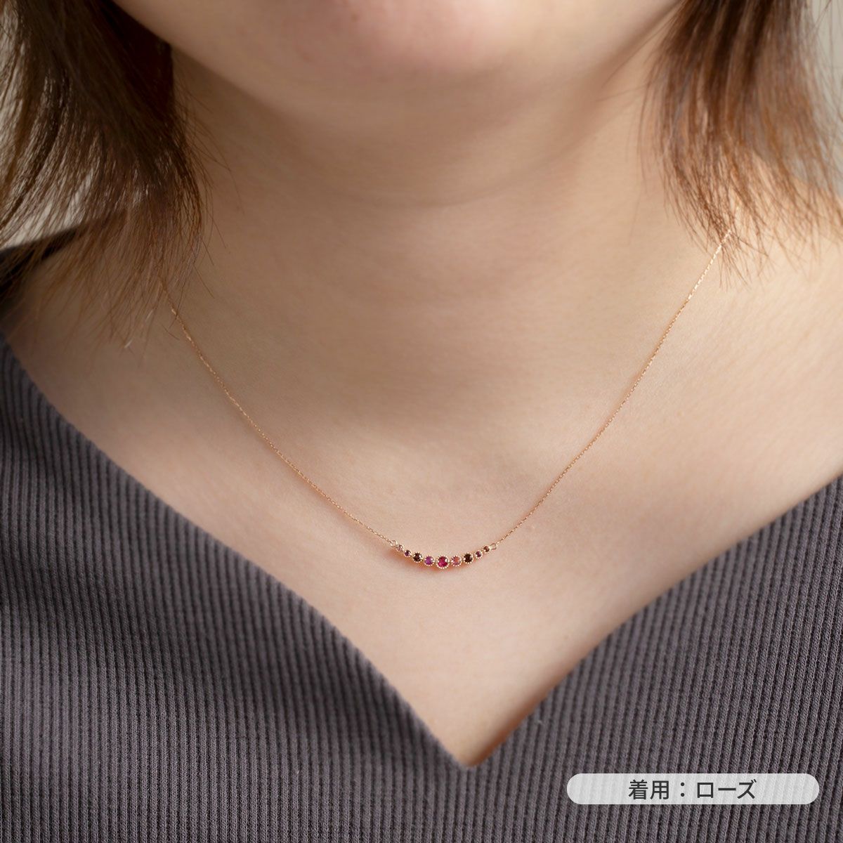 10 YG PG WG マルチ カラーストーン ネックレス
