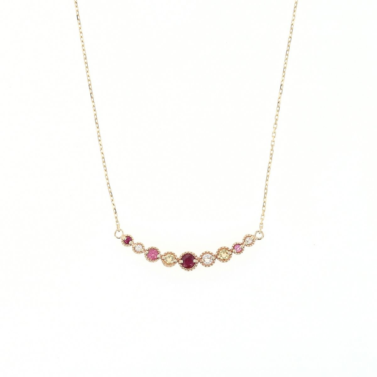 10 YG PG WG マルチ カラーストーン ネックレス