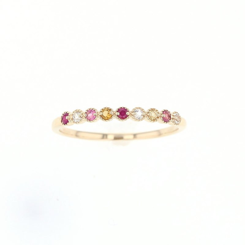 K10 YG PG WG マルチ カラーストーン リング ハーフエタニティ 誕生石 プレゼント レディース 彼女 妻 30代 40代 イエローゴールド ピンクゴールド ホワイトゴールド フラワー 花