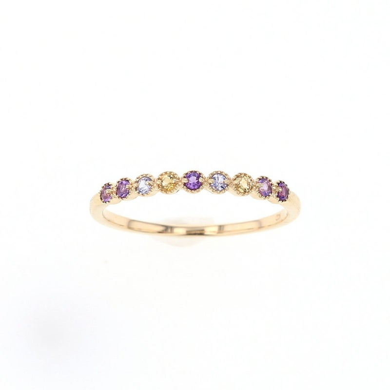 K10 YG PG WG マルチ カラーストーン リング ハーフエタニティ 誕生石 プレゼント レディース 彼女 妻 30代 40代 イエローゴールド ピンクゴールド ホワイトゴールド フラワー 花