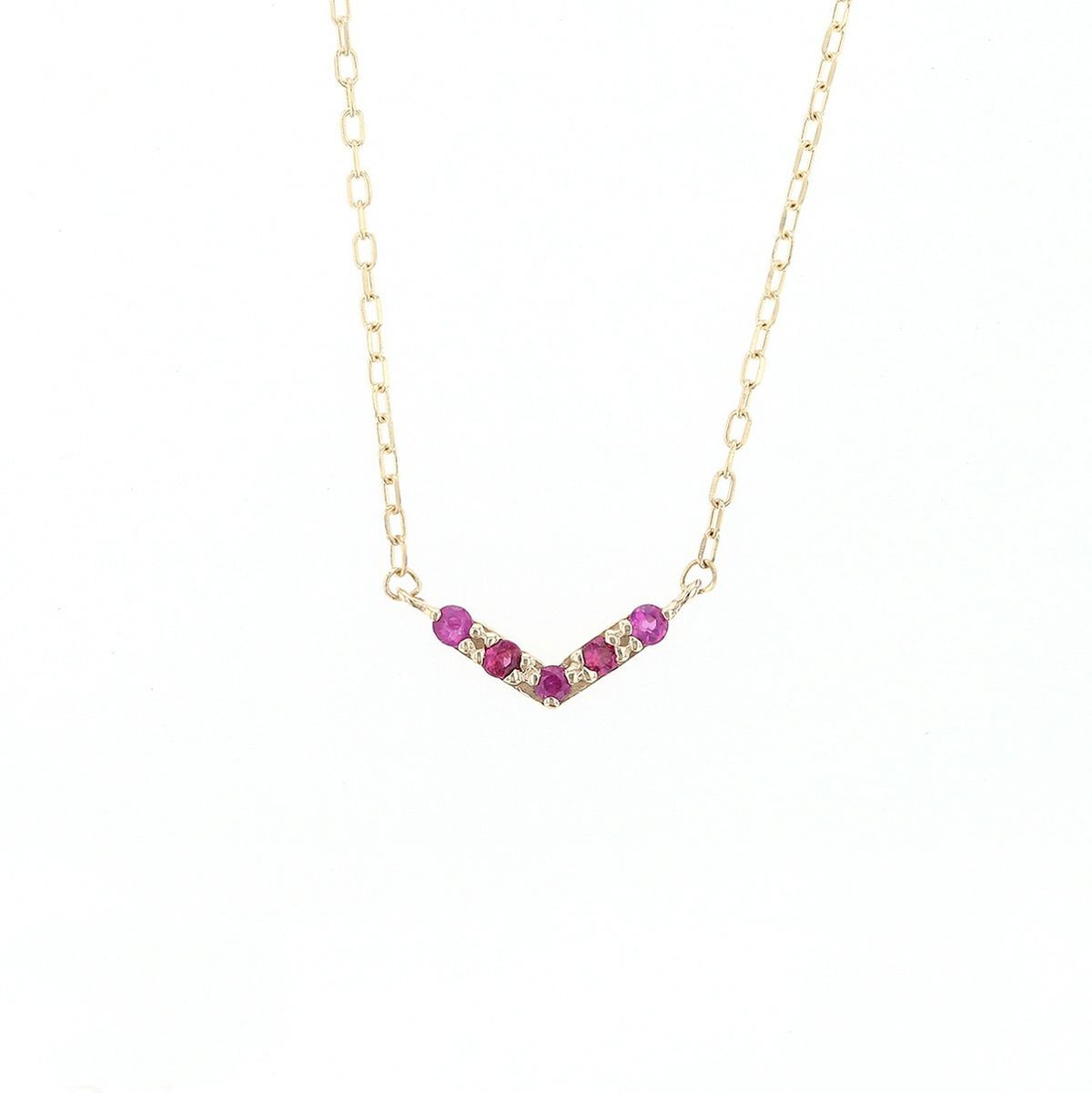 10 YG ルビー ネックレス イエローゴールド 誕生石 7月 V字