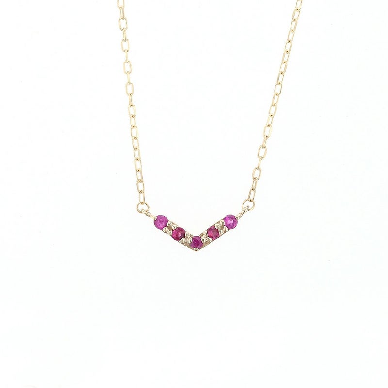 10 YG ルビー ネックレス イエローゴールド 誕生石 7月 V字