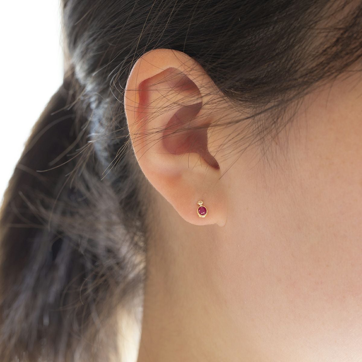 K18 YG ルビー ピアス ホワイトトパーズ レディース 誕生石 7月 誕生日 18金 イエローゴールド 妻 彼女 ギフト 誕生日プレゼント