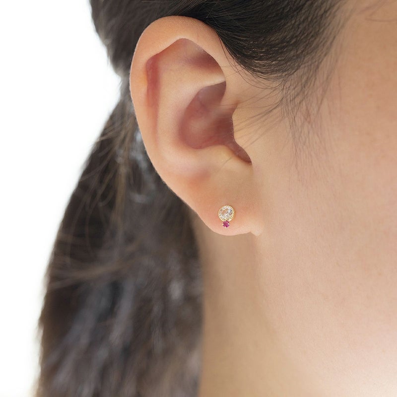 K10 YG ルビー キュービックジルコニア ピアス