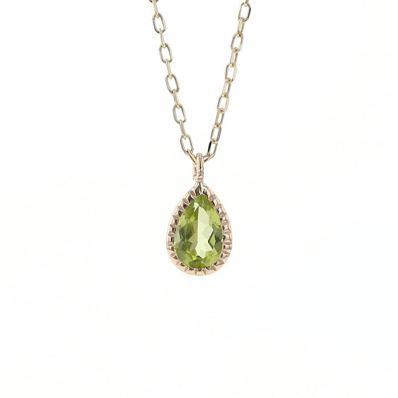 K10 YG ペリドット ネックレス イエローゴールド ドロップ 雫 ペアシェイプ レディース 8月 誕生石 誕生日プレゼント 彼女 妻 30代 40代 可愛い 華奢