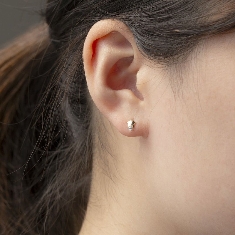 K10 YG キュービックジルコニア ピアス 星 スター 月 ムーン アシンメトリー ゴールド イエローゴールド レディース 10金 CZ 誕生日プレゼント ギフト 20代 30代 40代 女性 彼女 妻