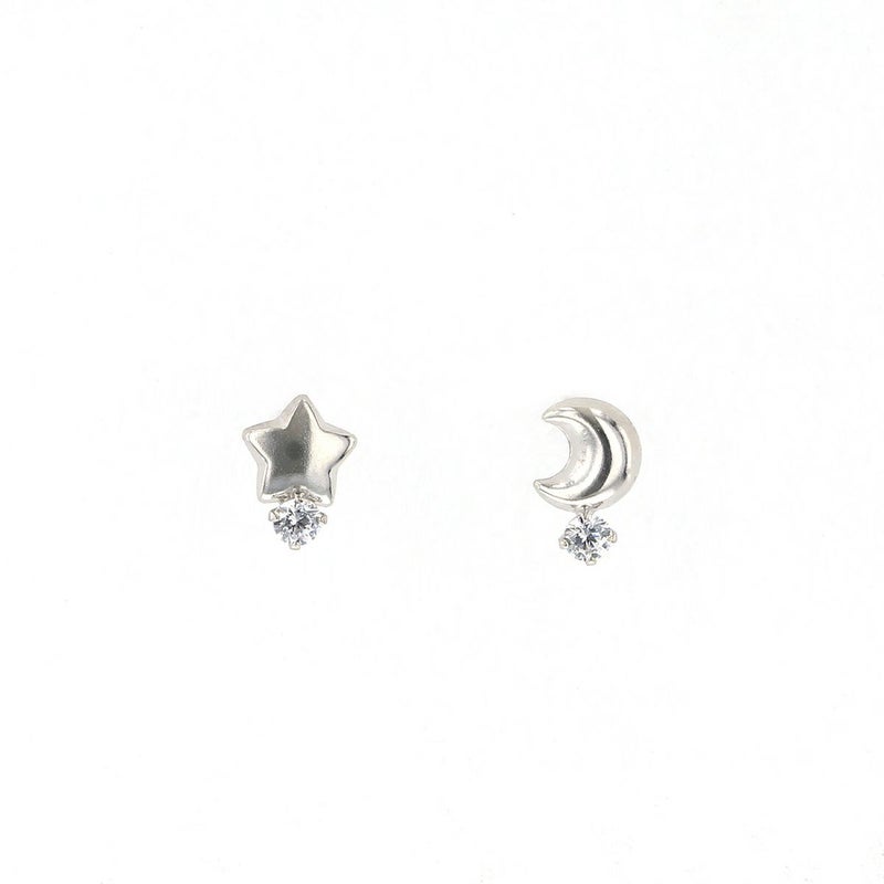 K10 WG キュービックジルコニア ピアス 星 スター 月 ムーン アシンメトリー ホワイトゴールド レディース 10金 CZ 誕生日プレゼント ギフト 20代 30代 40代 女性 彼女 妻
