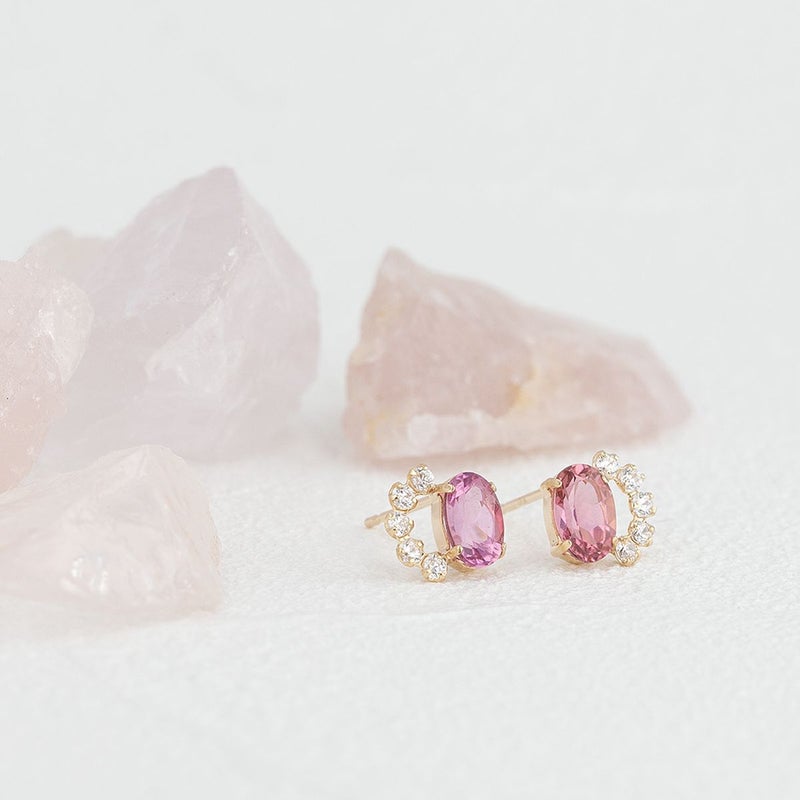 K10 YG ピンクトルマリン キュービックジルコニア ピアス イエローゴールド 10金 10月 誕生石 誕生日 プレゼント レディース 20代 30代 40代 10k k1