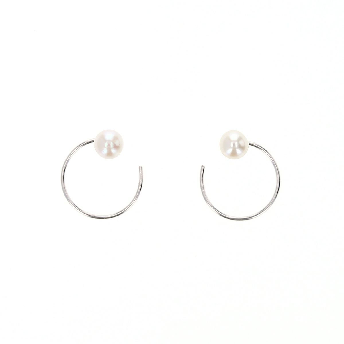 K10 WG 淡水パール キャッチレスフープピアス フープピアス キャッチレス ホワイトゴールド 10金 パール 誕生日プレゼント 誕生日 20代 30代 40代 女性 彼女 ギフト