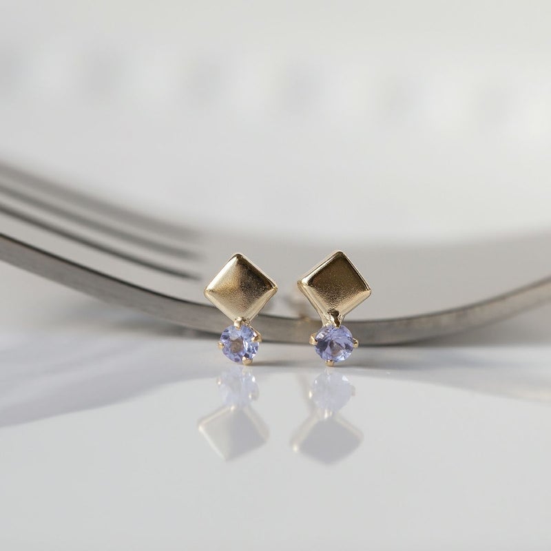 K10 YG タンザナイト ピアス スクエア ひし形 イエローゴールド 誕生石 12月誕生石 10k 10金 レディース 娘 プレゼント 女性 誕生日 彼女 妻