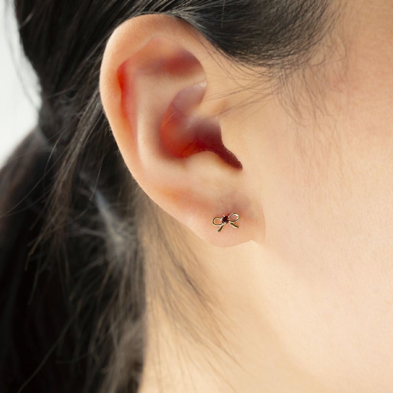 K10 YG ガーネット ピアス リボン イエローゴールド 10金 1月 誕生石 誕生日プレゼント ギフト レディース 20代 30代 40代 10k k10 天然石