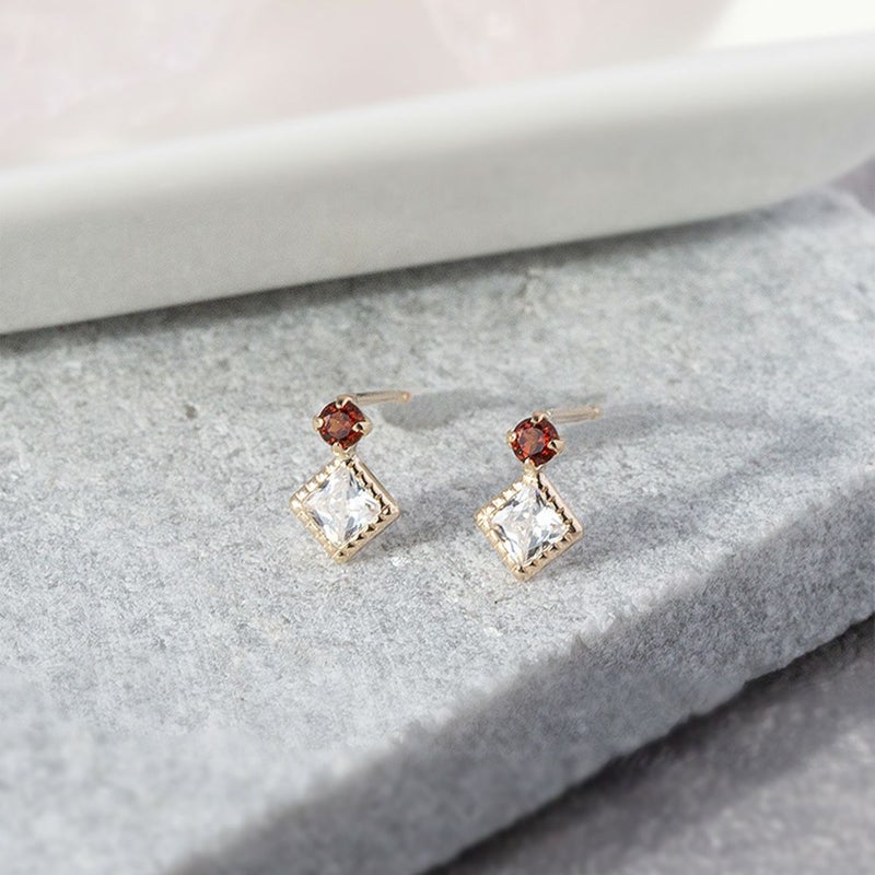 K10 YG ガーネット キュービックジルコニア ピアス イエローゴールド 10金 1月 誕生石 誕生日プレゼント ギフト レディース 20代 30代 40代 10k k10