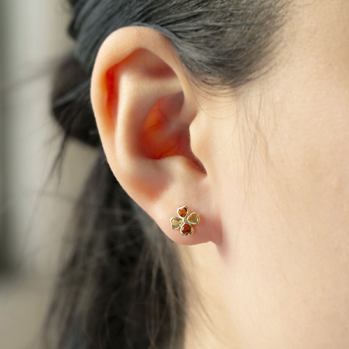 K10 YG クローバー ペリドット シトリン ピアス 10k 10金 誕生石 イエローゴールド レディース 彼女 誕生日プレゼント ギフト かわいい 四つ葉
