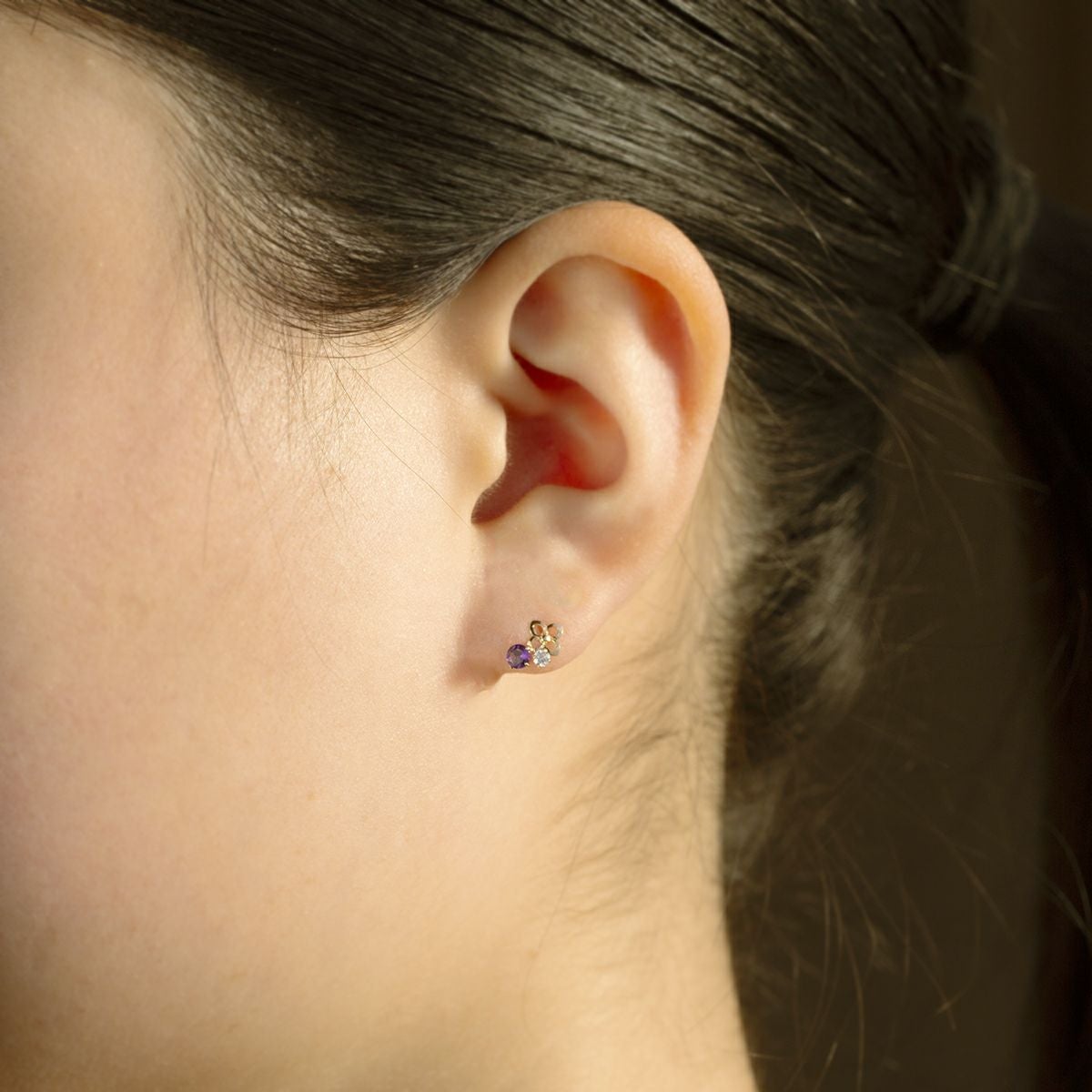 K10 YG アメジスト キュービックジルコニア ピアス 花 フラワー 2月 誕生石 イエローゴールド  レディース 彼女 妻 20代 30代 40代 誕生日 誕生日プレゼント ギフト