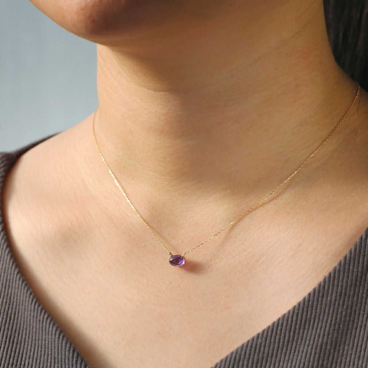 K10 YG アメジスト ネックレス オーバル