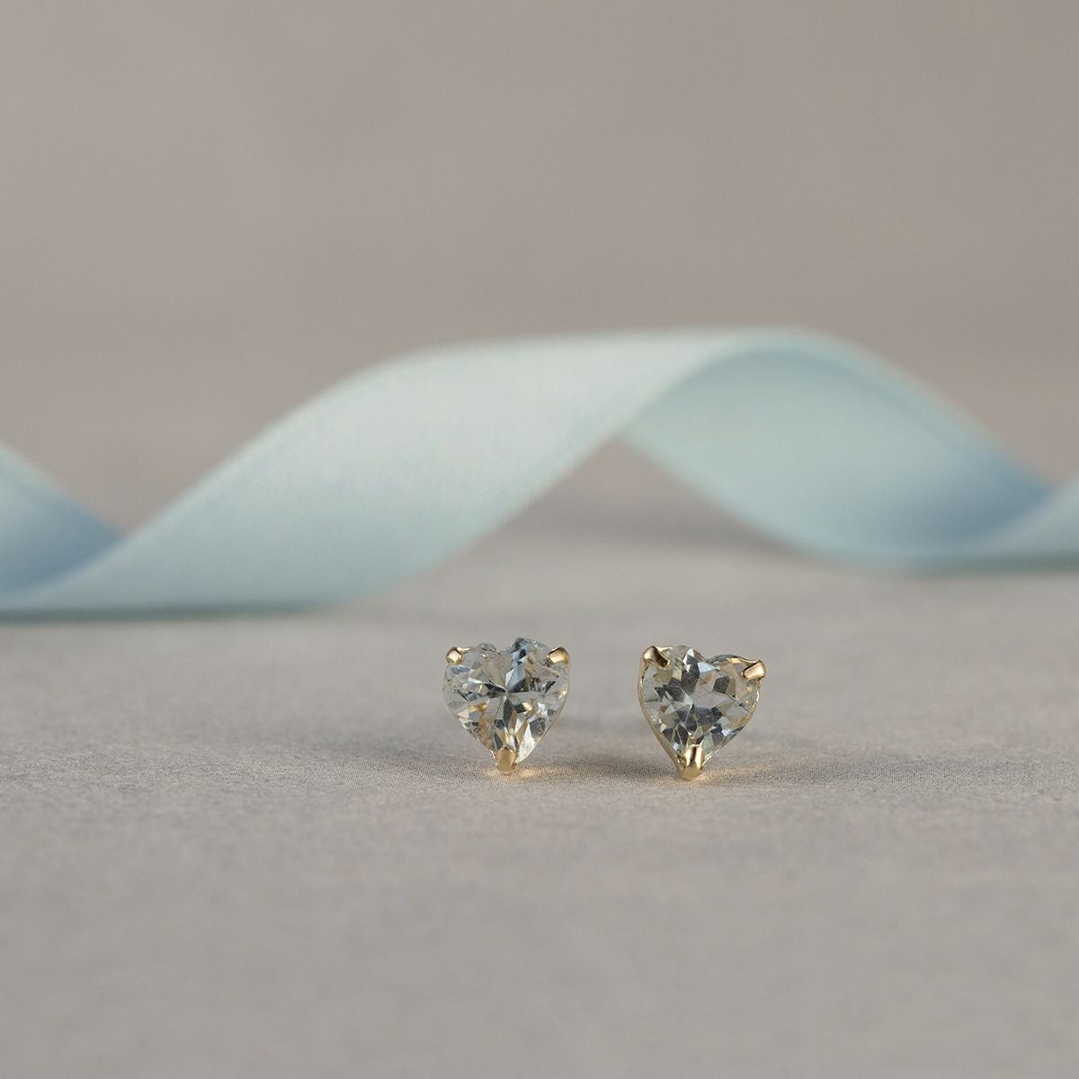 K10 YG アクアマリン ピアス ハート