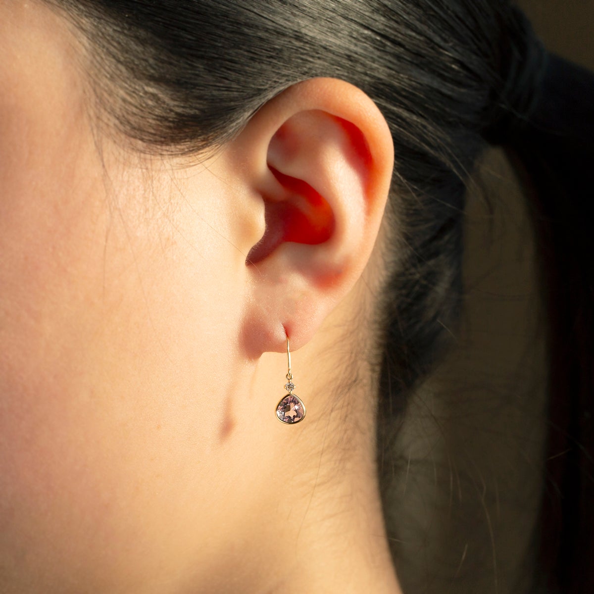 K10 YG ピンクアメジスト ジプシーピアス ピアス キュービックジルコニア イエローゴールド かわいい レディース 彼女 妻 20代 30代 40代 誕生日 誕生日プレゼント ギフト