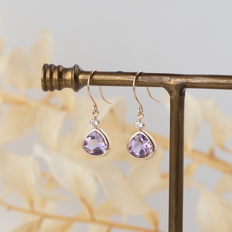 K10 YG ピンクアメジスト ジプシーピアス ピアス キュービックジルコニア イエローゴールド かわいい レディース 彼女 妻 20代 30代 40代 誕生日 誕生日プレゼント ギフト