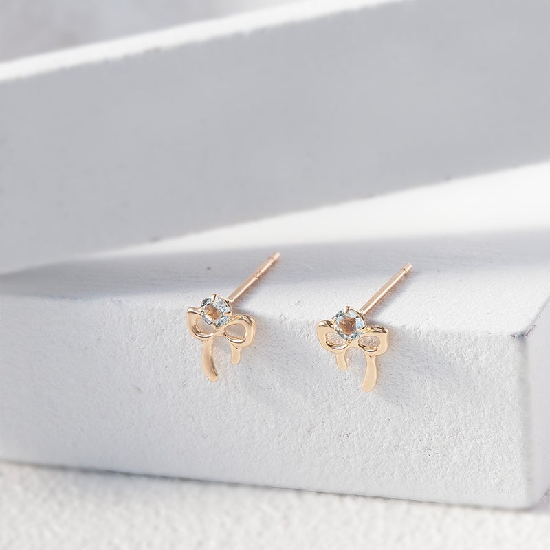 K10 YG アクアマリン リボン ピアス イエローゴールド  誕生石 3月誕生石 10k 10金 レディース 娘 プレゼント 女性 誕生日 彼女 妻