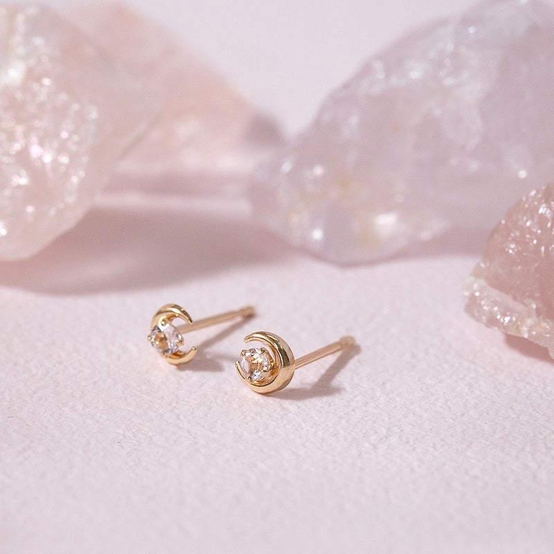 K10 YG モルガナイト ムーン ピアス