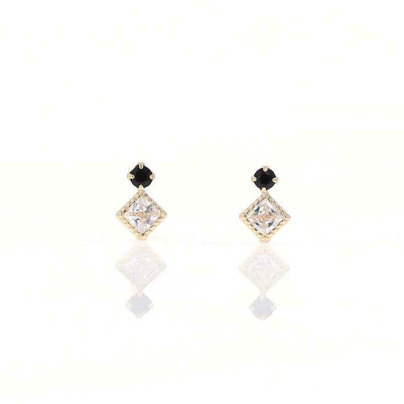 K10 YG オニキス キュービックジルコニア ピアス