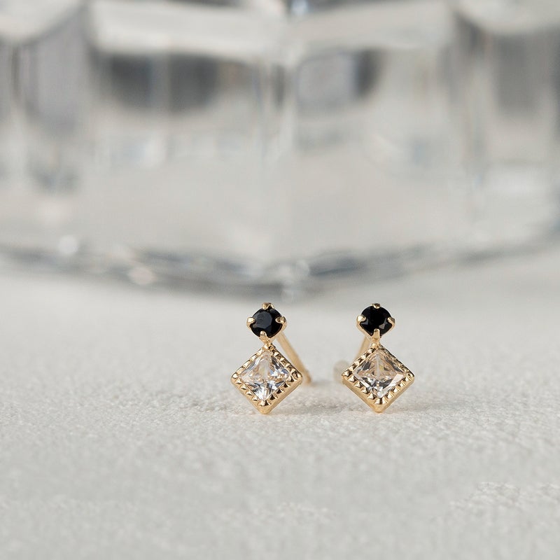 K10 YG オニキス キュービックジルコニア ピアス