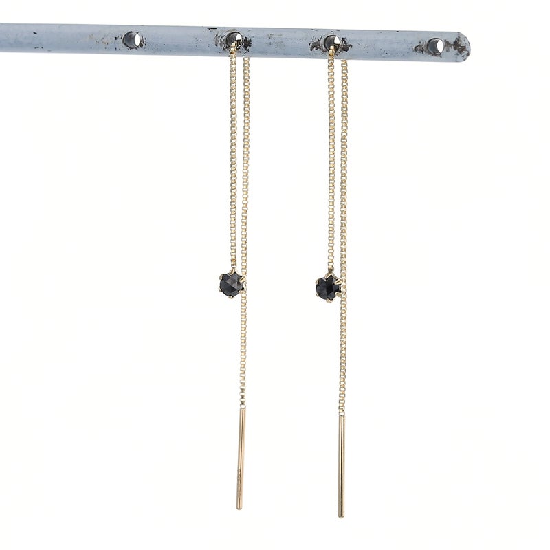 K10 YG ブラックダイヤモンド ロング ピアスK10 YG ブラックダイヤモンド ロング ピアス