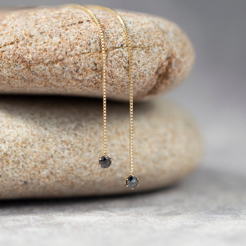 K10 YG ブラックダイヤモンド ロング ピアス