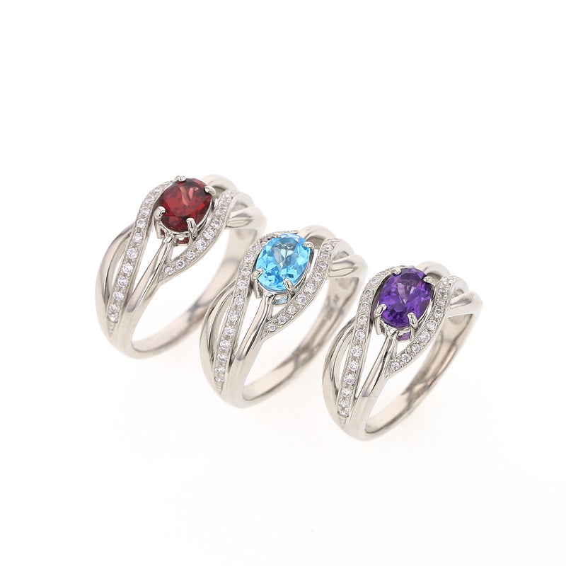 シルバー カラーストーン リング レディース 30代 40代 50代 誕生日 母 妻 彼女 ガーネット アメジスト ブルートパーズ CZ キュービックジルコニア