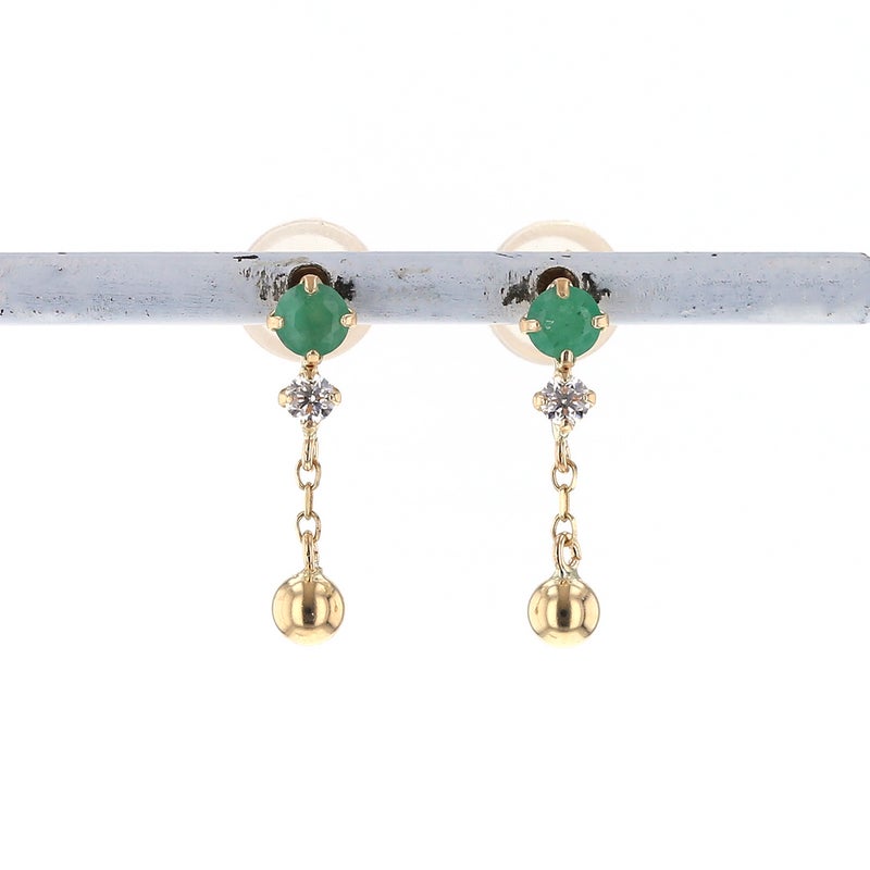 K10 YG エメラルド ピアス キュービックジルコニア CZ 10金 イエローゴールド 揺れる レディース 5月誕生石 ギフト 誕生日プレゼント 彼女 妻 20代 30代 40代