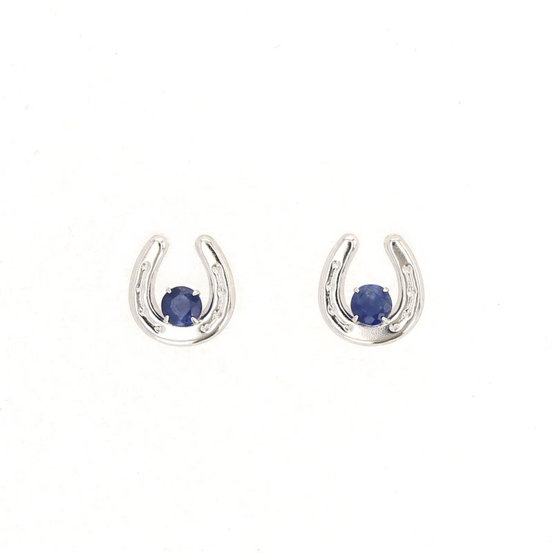 シルバー ホースシュー サファイア ピアス