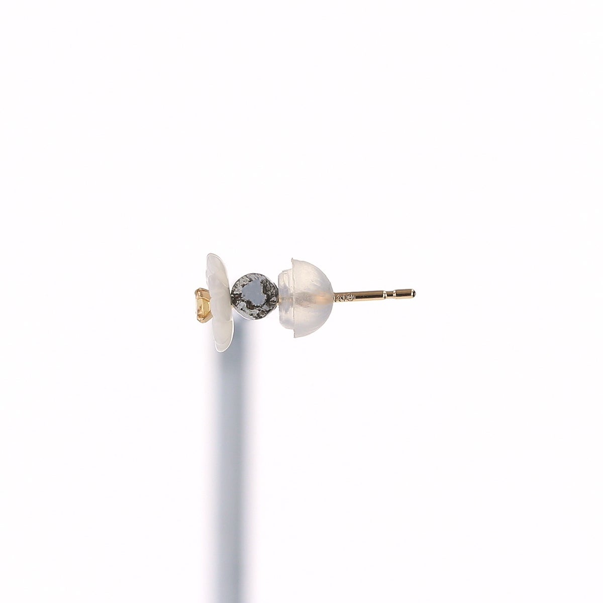 K10 YG シトリン 白蝶貝 ピアス フラワー